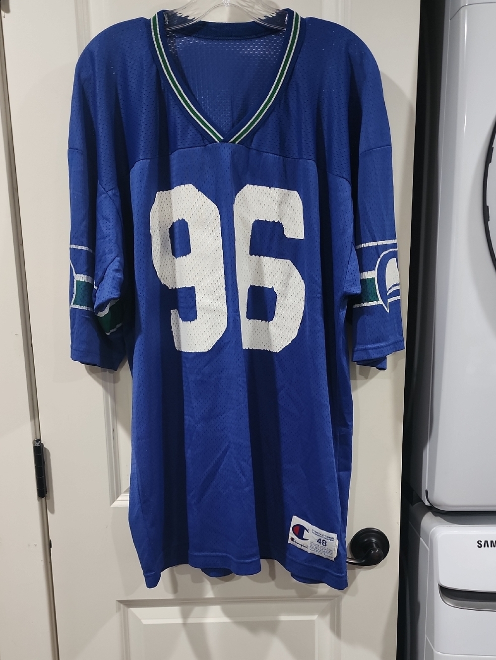 Vintage Seattle Seahawks #96 Champion Mesh Jersey Size 48 Blue Green NFL